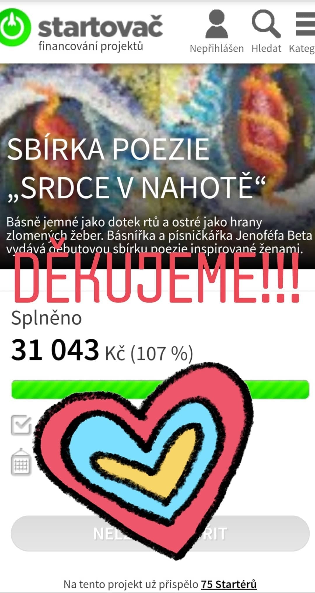 Děkujeme za podporu, projekt byl úspěšný!