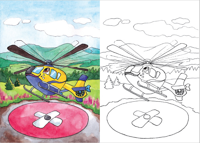 Nové ilustrace - Vrtulník; omalovánka