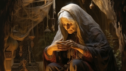 shamaniro_medium_tarot_old_woman_medieval_divine_tent_3f555897-7b42-405f-862b-a5680ac70e8d.png