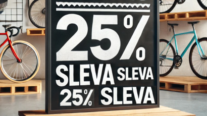 DALL·E 2025-02-21 13.01.57 - A promotional image with the title 'Kola pro Afriku' at the top. Below, a subtitle reads 'sleva 25%'. The background features a stylish bicycle shop o.png