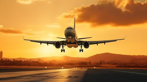 ai-generated-landing-a-plane-against-a-golden-sky-at-sunset-passenger-aircraft-flying-up-in-sunset-light-travelling-and-business-concept-photo.jpg
