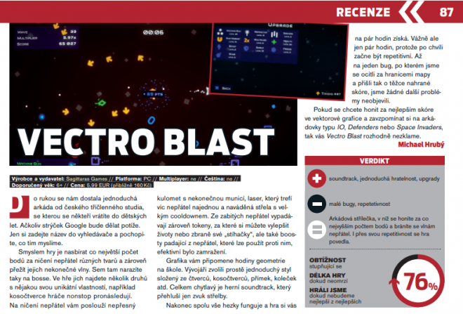 Recenze Vectro Blast z časopisu Score
